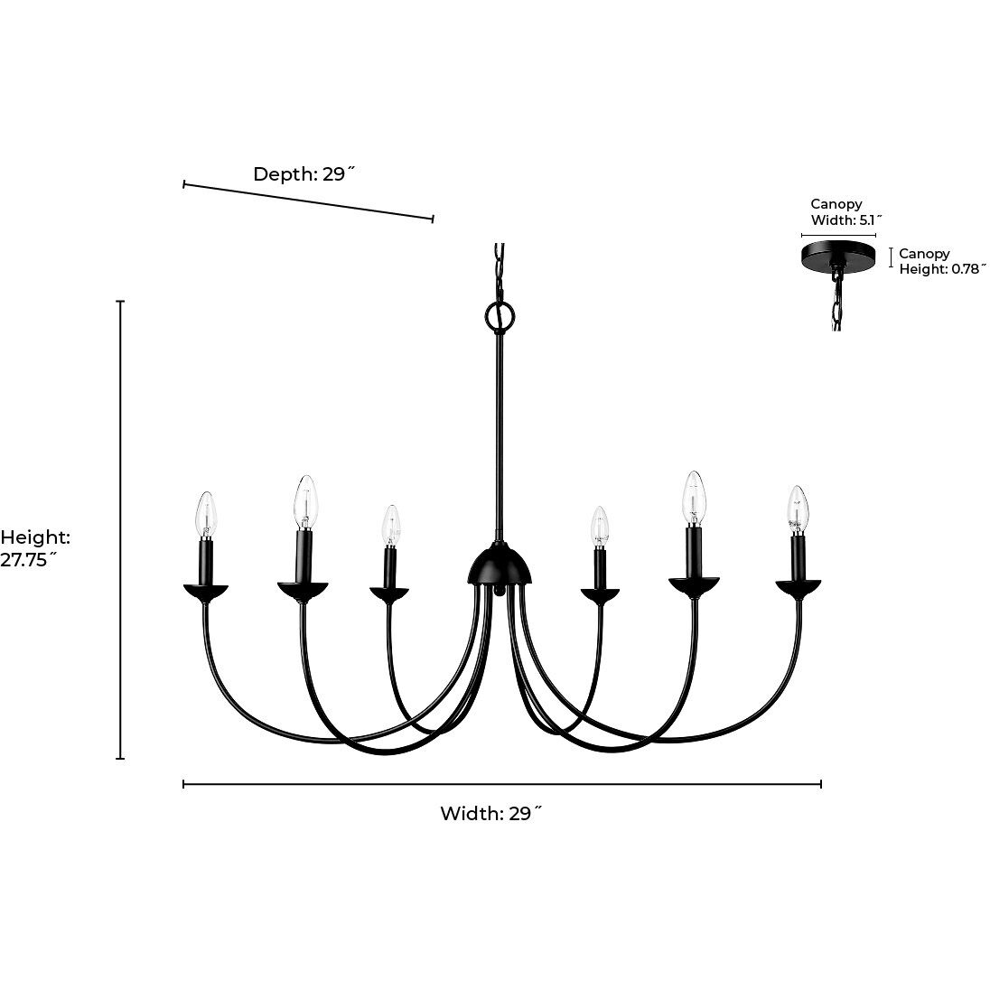 Huxley 6 Light 29 inch Matte Black Chandelier Ceiling Light